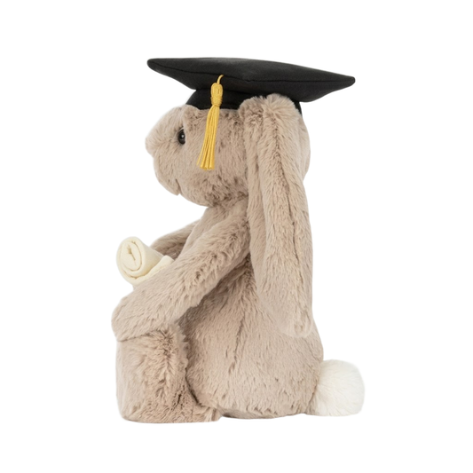 Bashful Bunny plush toy in khaki with a graduation outfit – view 2