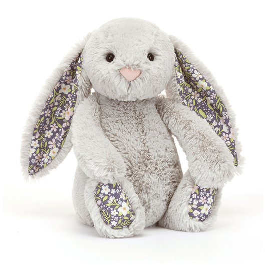 Blossom Silver Bunny Bloom plush toy in grey with floral accents – view 2
