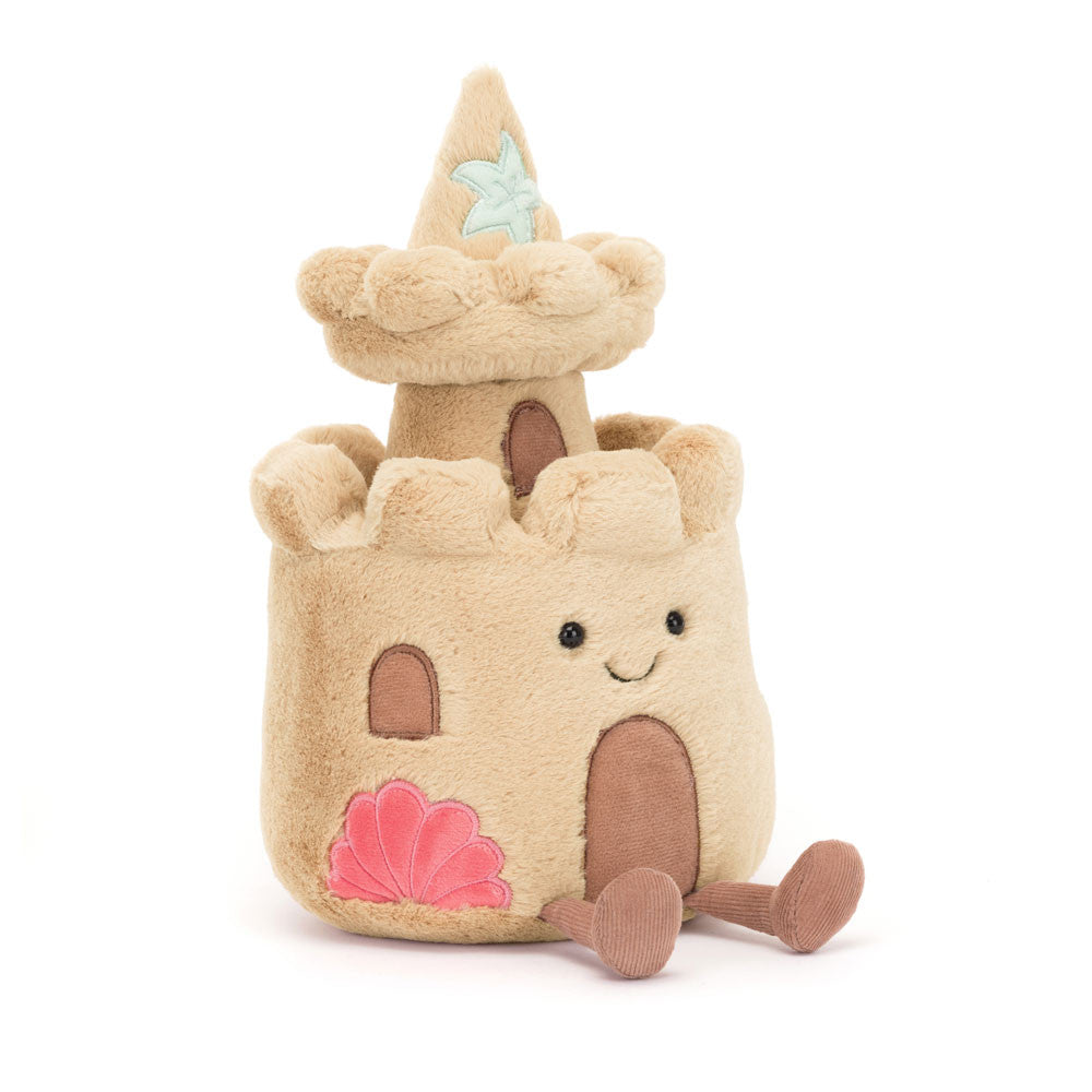 Amuseables Sandcastle plush toy in beige with a shell motif and starfish accent