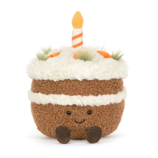 Amuseables Carrot Cake plush toy in brown with frosting and a candle