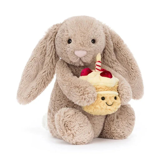 Bashful Beige Bunny Birthday plush toy in khaki