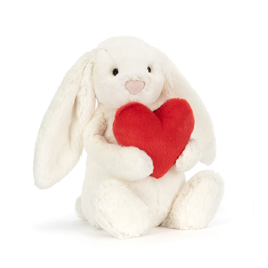 Bashful Red Love Heart Bunny plush toy in white