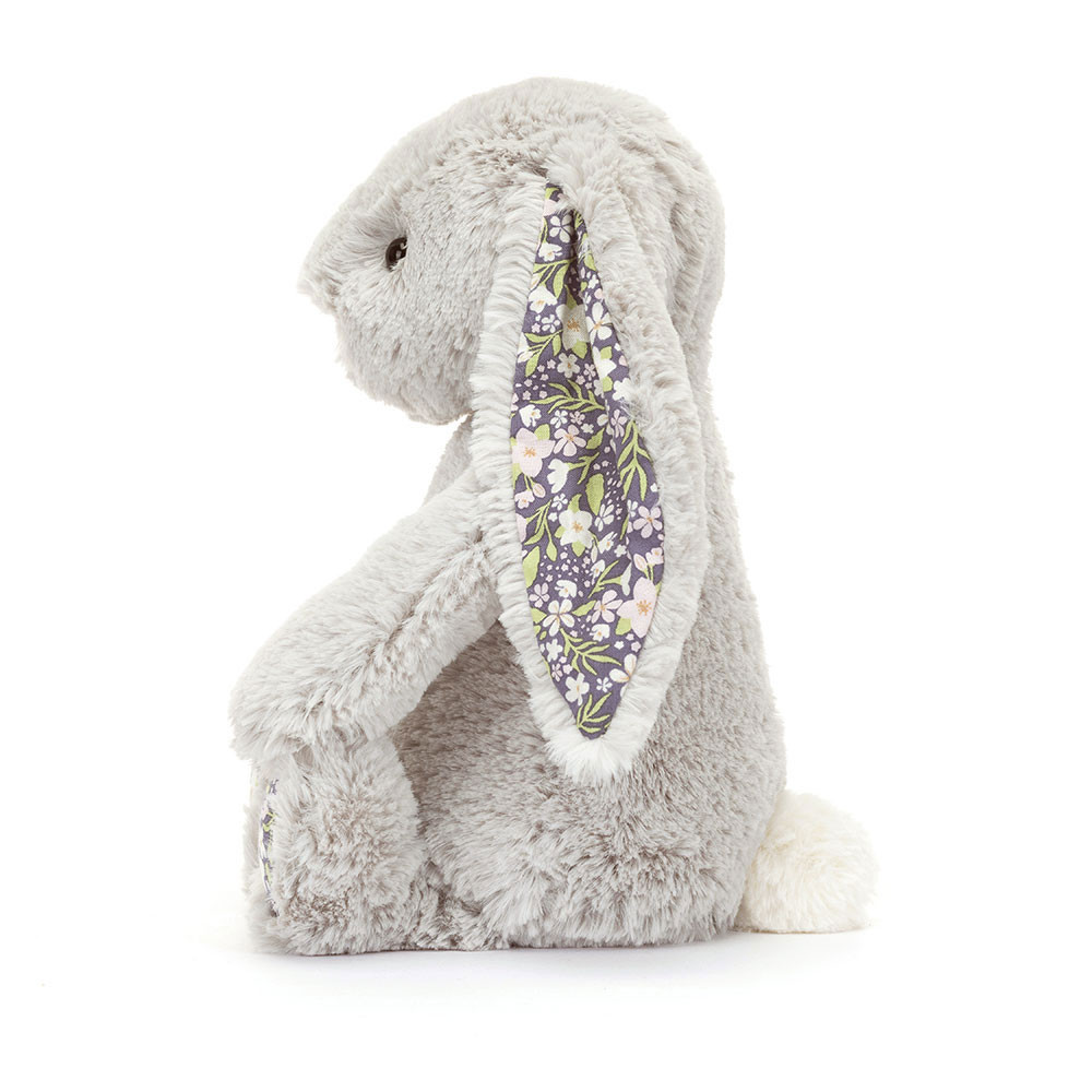 Blossom Silver Bunny Bloom plush toy in grey with floral accents – view 3