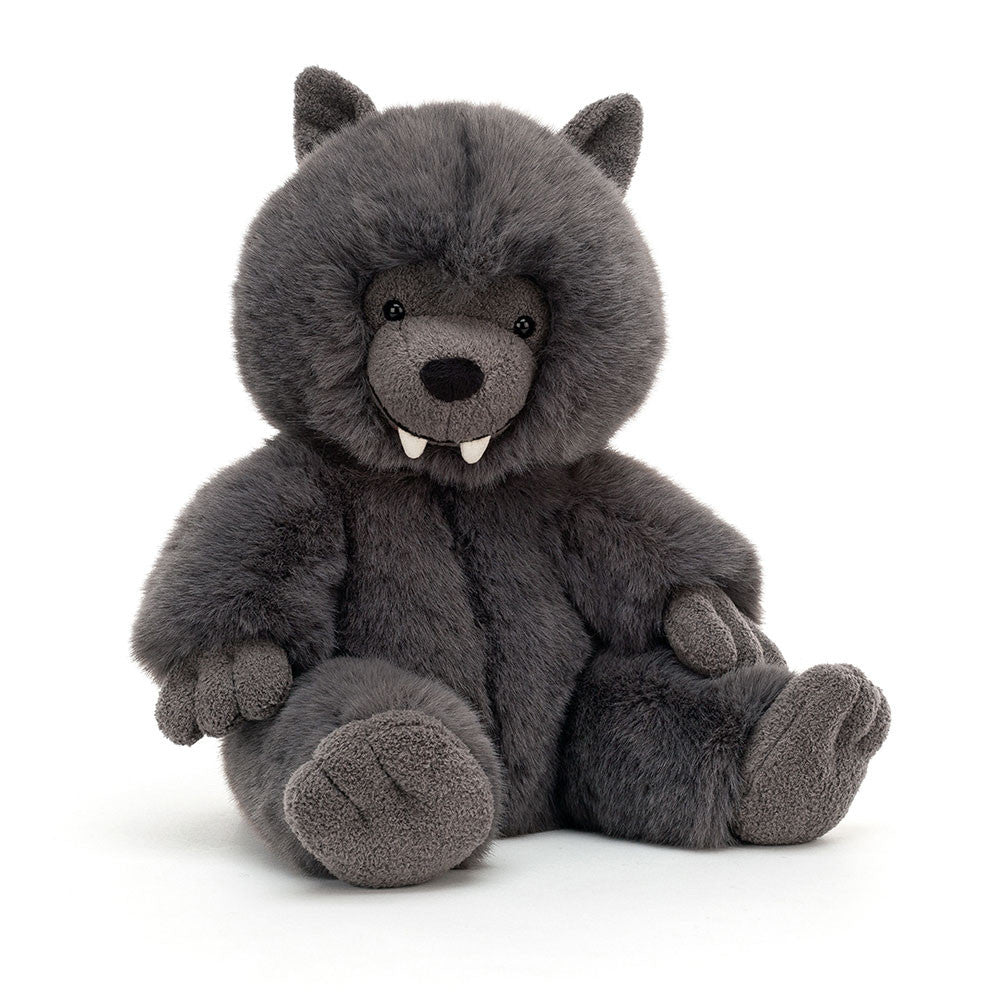 Wilf Wolf plush toy in charcoal grey