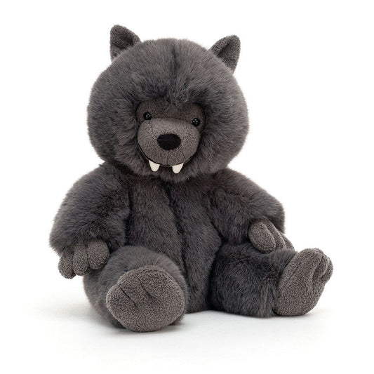 Wilf Wolf plush toy in charcoal grey