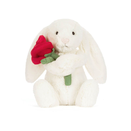 Cream Bunny with Rose plush toy in cream